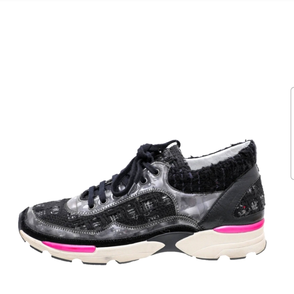 CHANEL Supermarket Tweed Lace up Sneakers Size 36